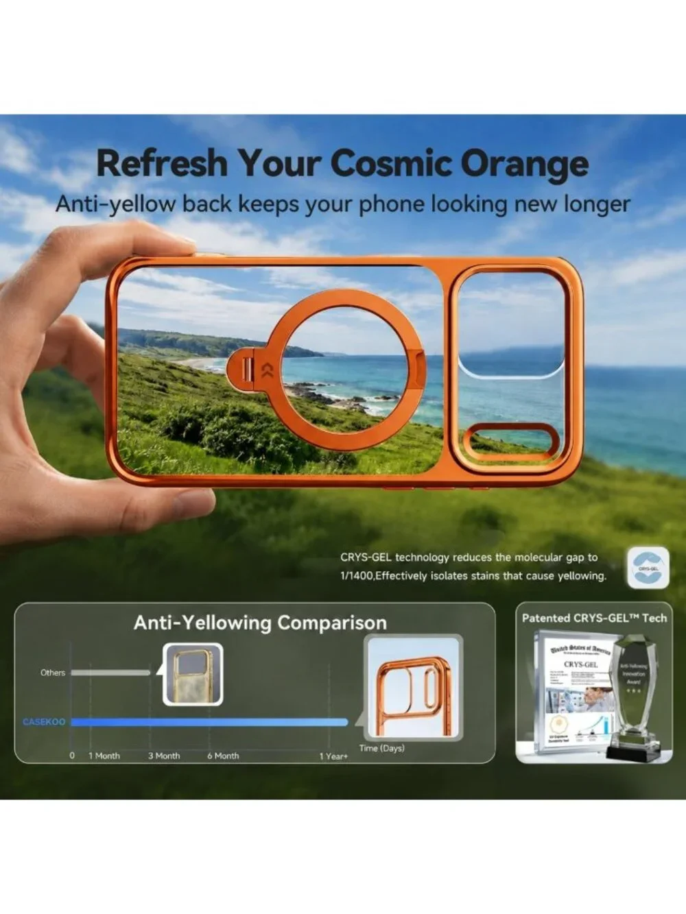 Glossy Orange 360° Spin Magnetic Stand Case for iPhone 17 Pro Max - Stylish